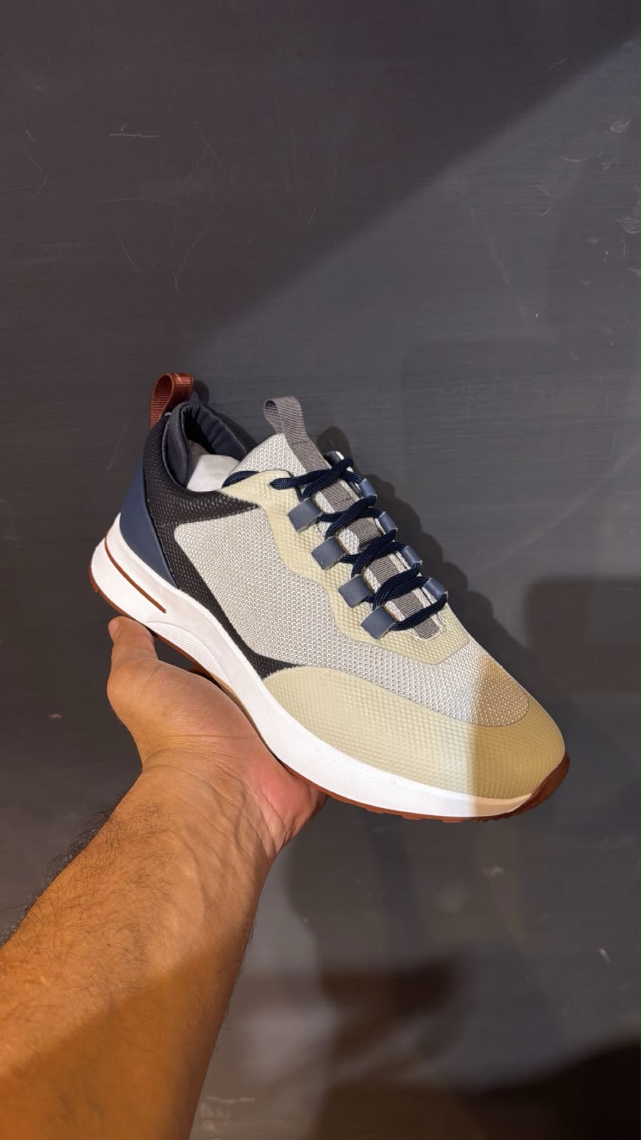 Loro Piana Technical Mesh Runner Sneakers – Stone Grey, Cream & Navy