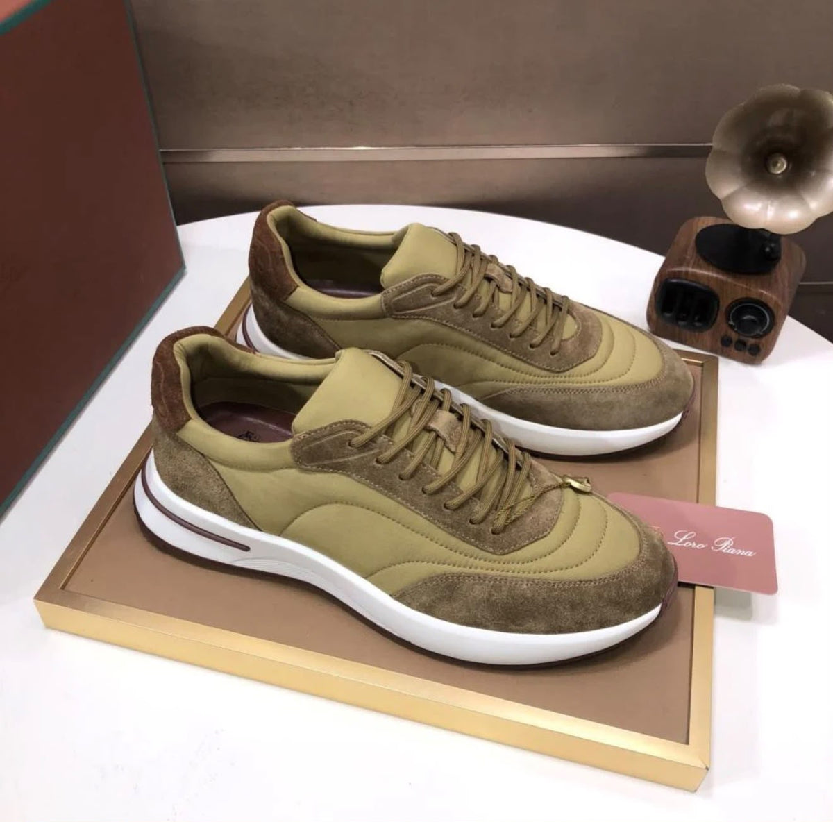 Loro Piana Mixed-Material Runner Sneakers – Olive & Taupe
