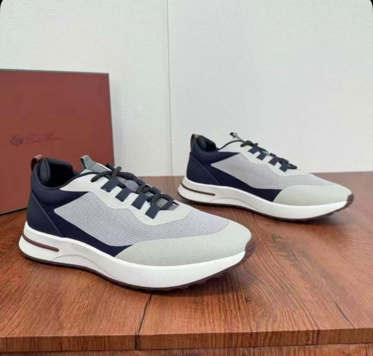 Loro Piana Technical Mesh Runner Sneakers – Light Grey & Navy