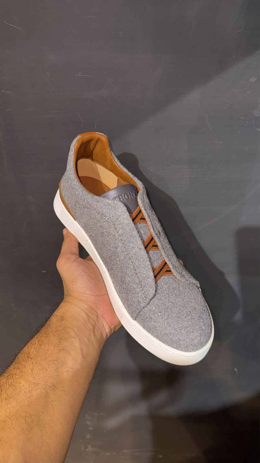 ZEGNA Wool Slip-On Sneakers – Grey & Cognac