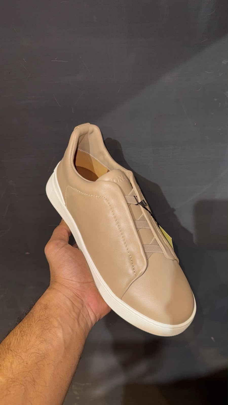 Zegna Leather Slip-On Sneakers – Beige & Ivory
