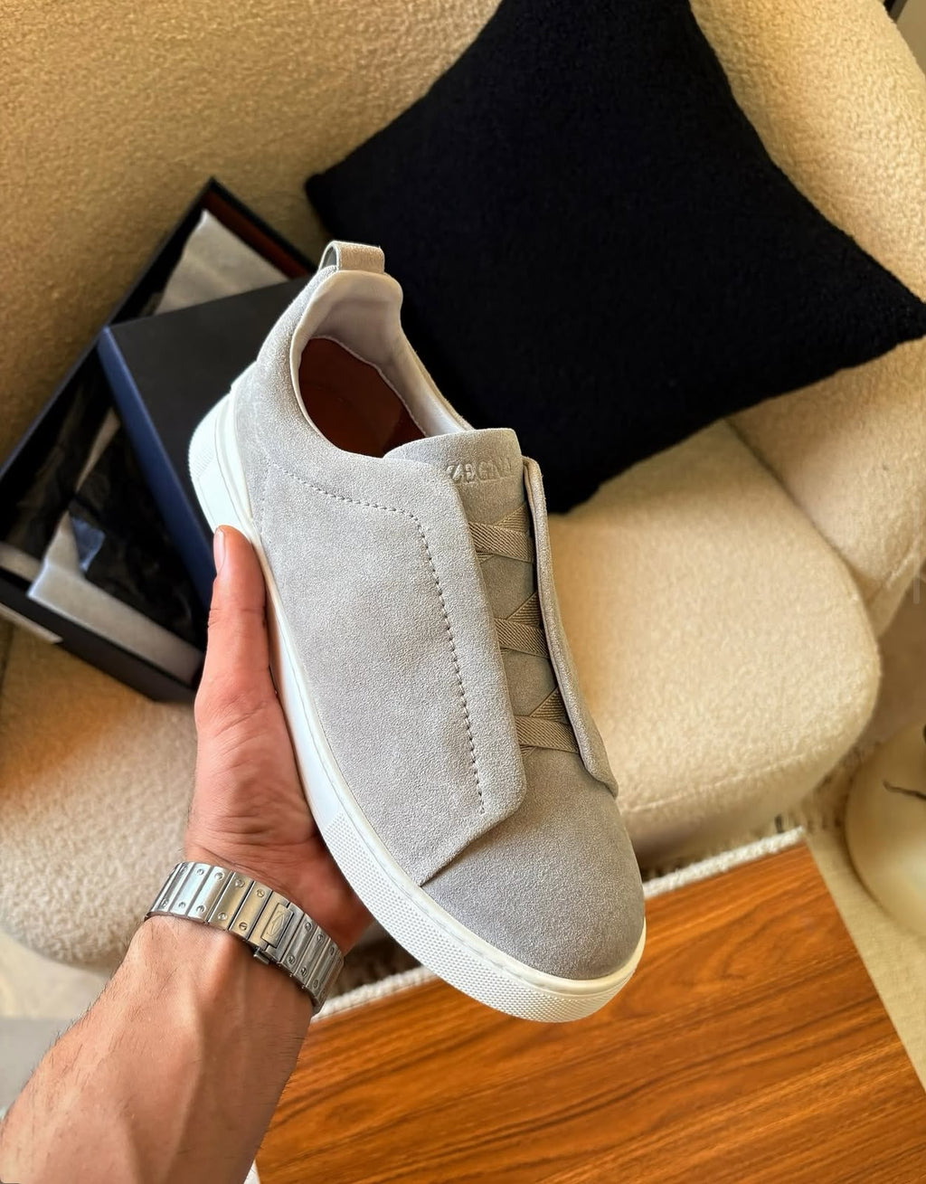 ZEGNA Suede Slip-On Sneakers – Light Grey