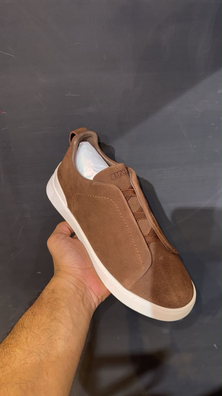 ZEGNA Suede Slip-On Sneakers – Tobacco Brown & Ivory