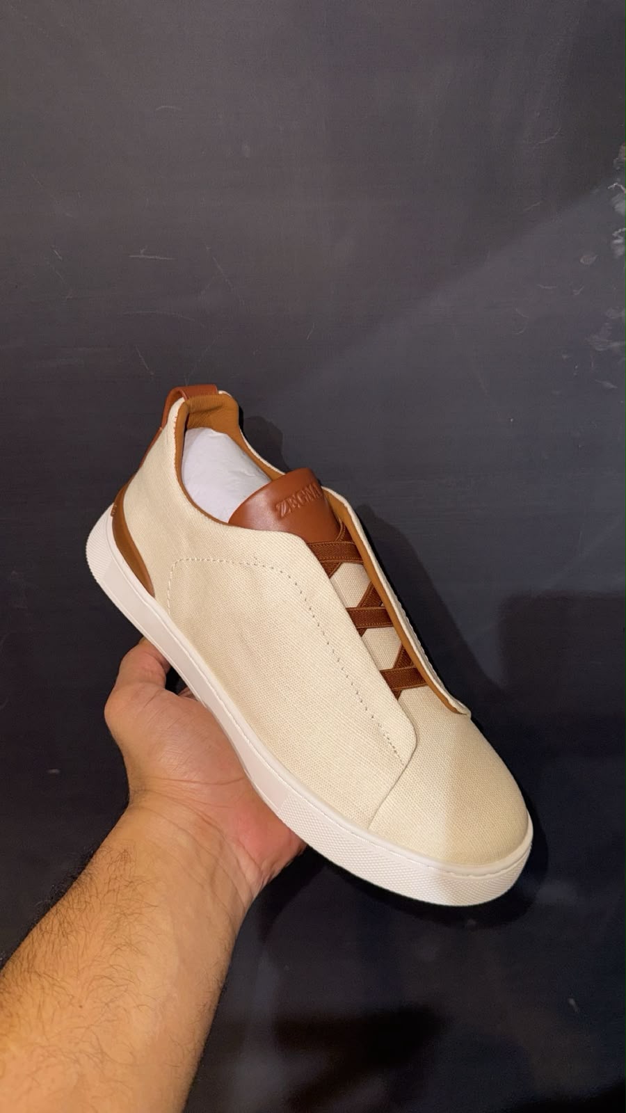 ZEGNA Canvas Slip-On Sneakers – Cream & Cognac