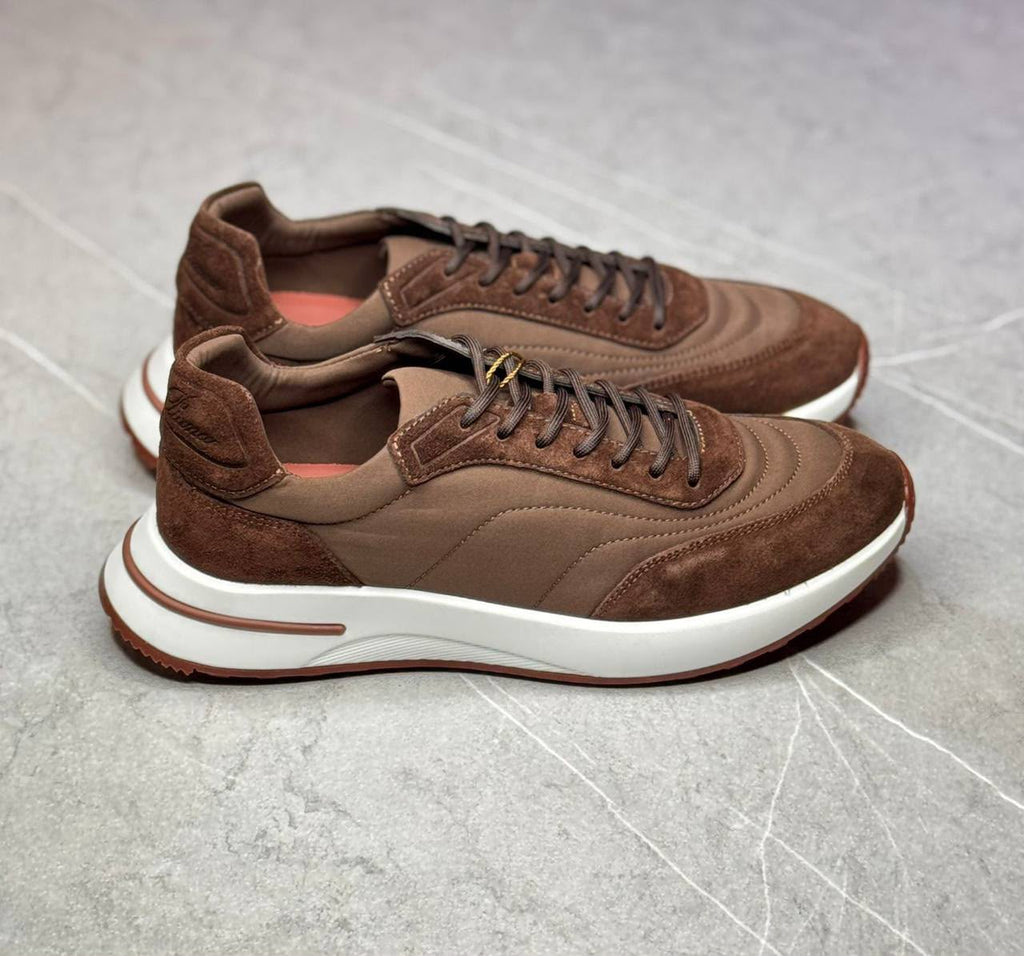 Loro Piana Mixed-Material Runner Sneakers – Chocolate Brown