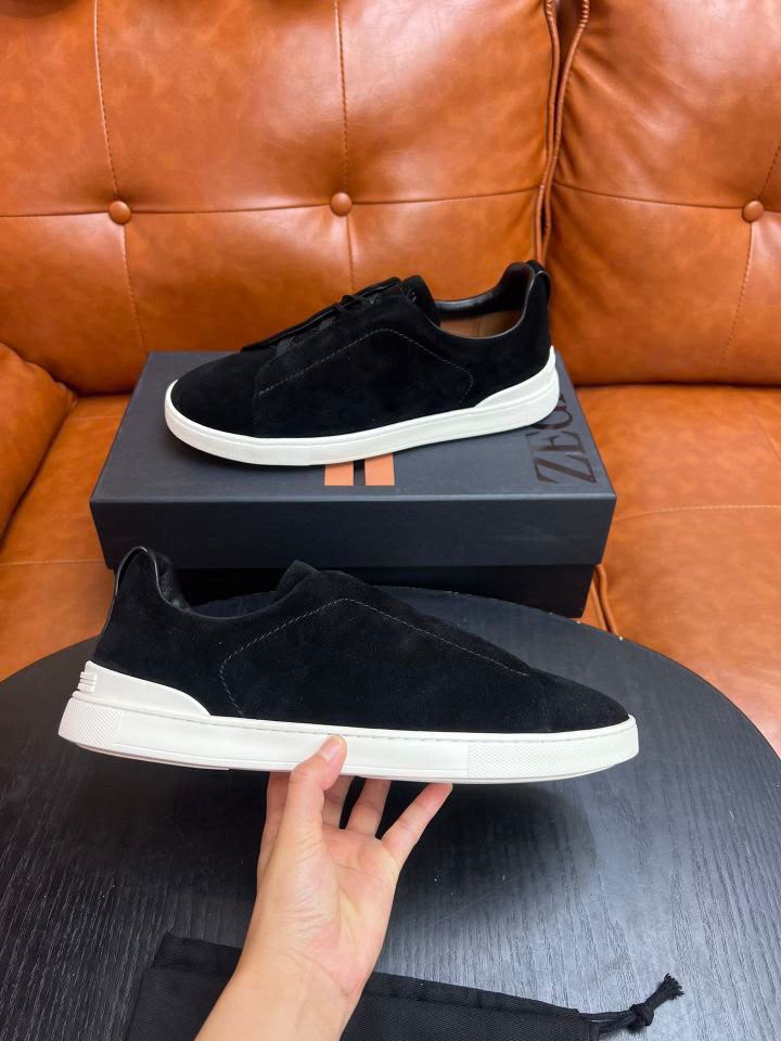 ZEGNA Suede Slip-On Sneakers – Black & White