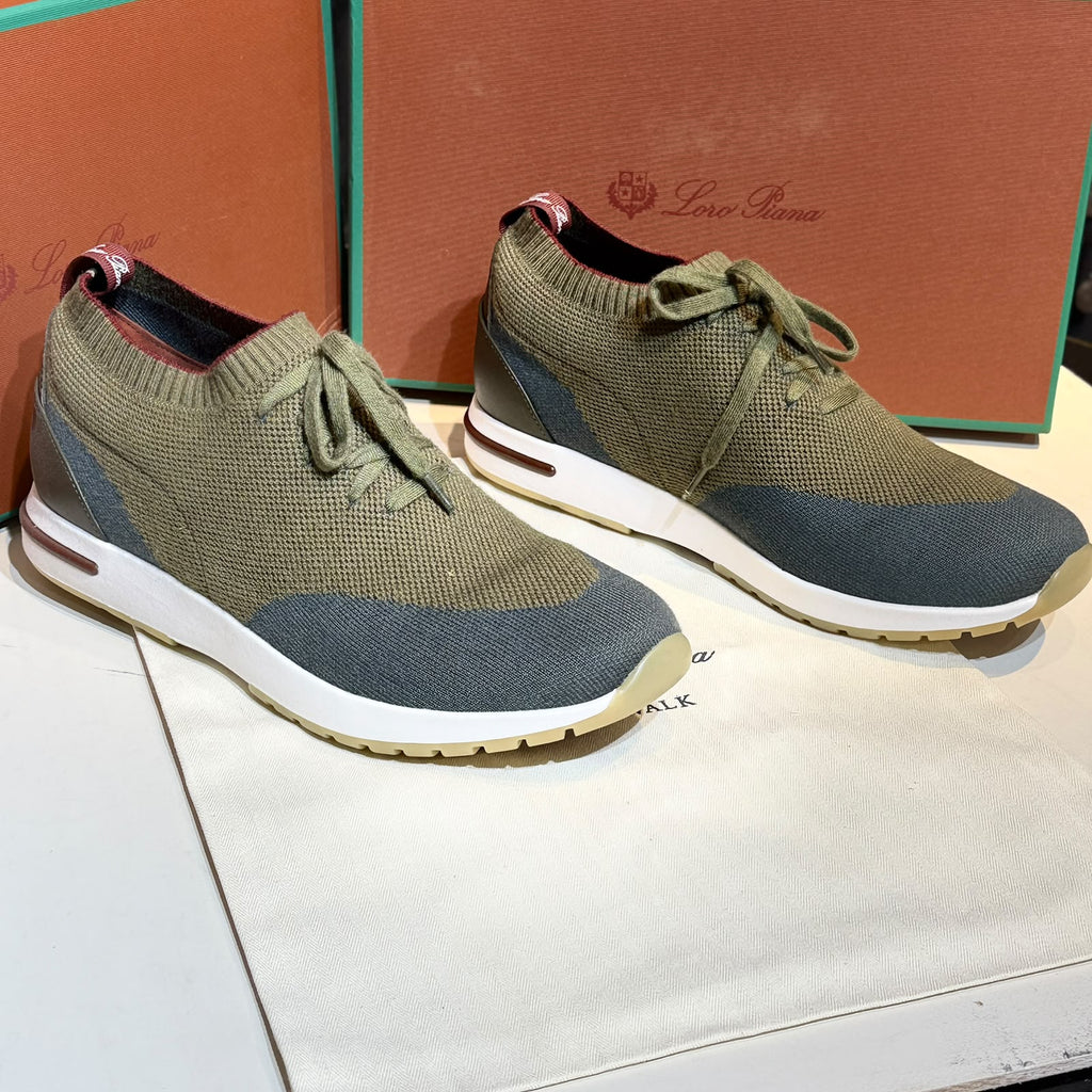 Loro Piana Knit Runner Sneakers – Olive Green & Charcoal