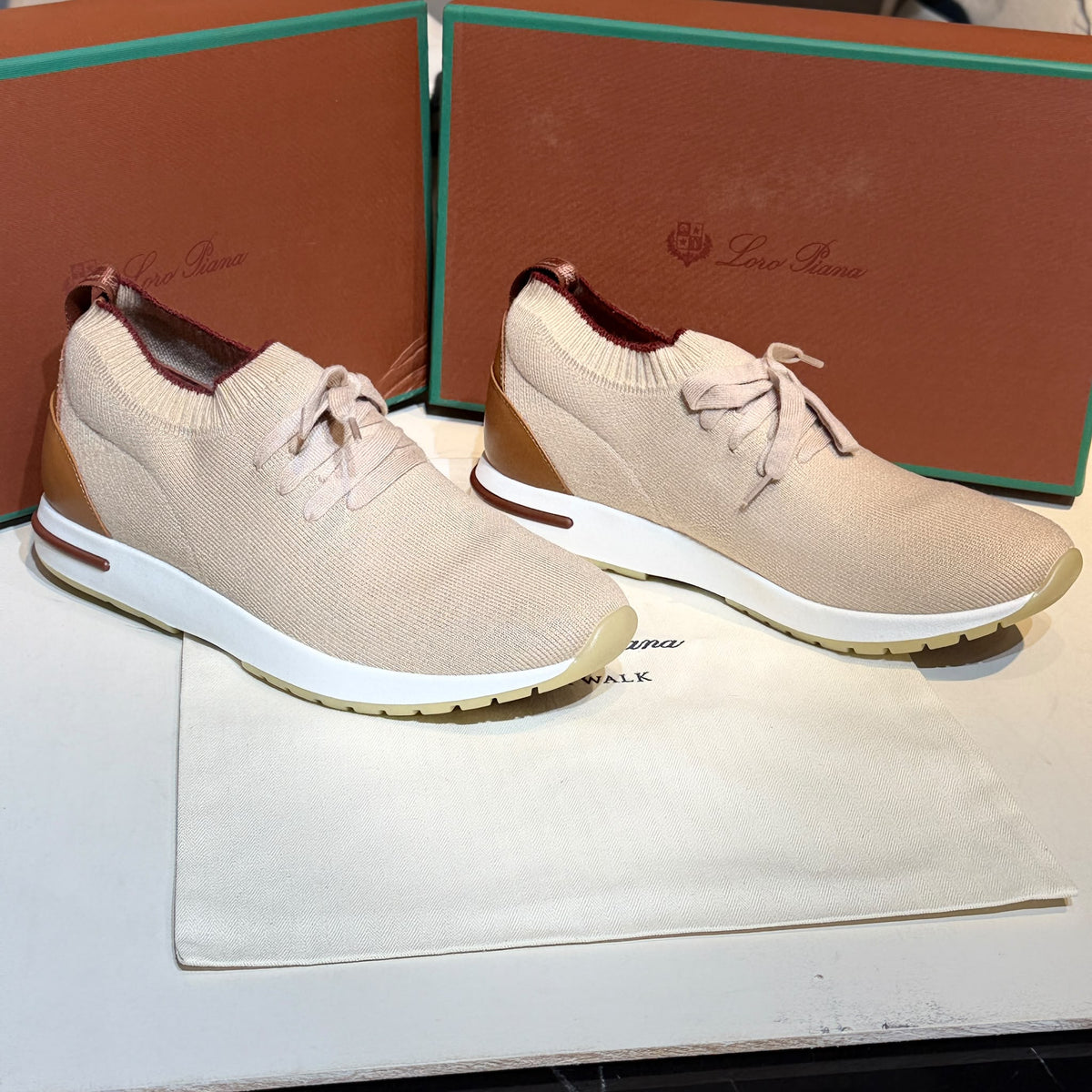 Loro Piana 360 Flexy Walk Knit Sneakers – Blush Beige