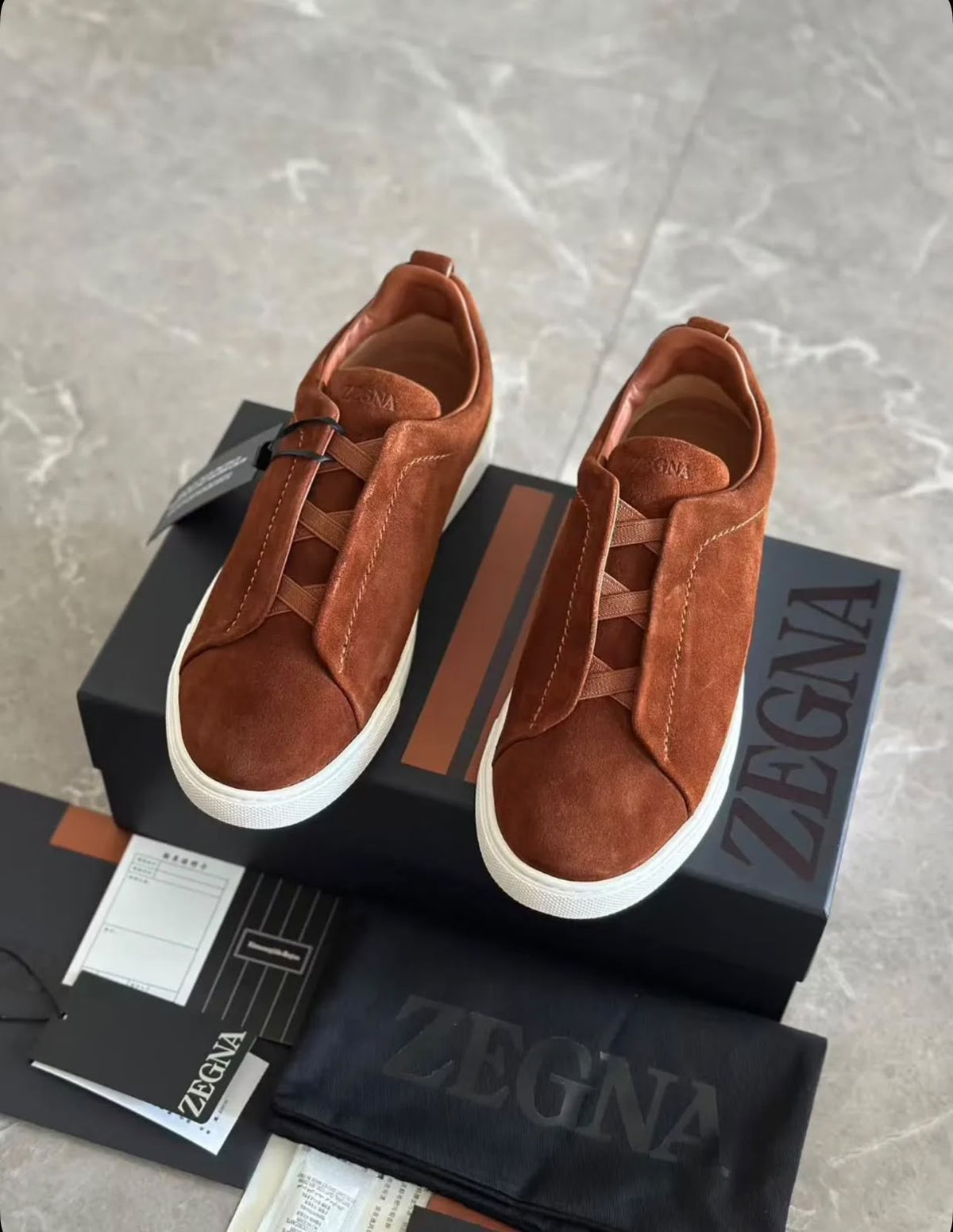 ZEGNA Suede Slip-On Sneakers – Rust Brown