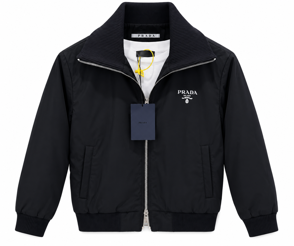 Prada Milano Logo Zip-Up Bomber Jacket – Black