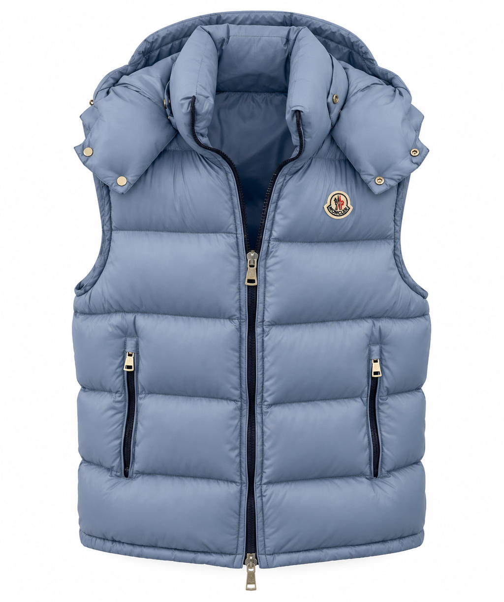 Moncler Hooded Puffer Vest – Steel Blue