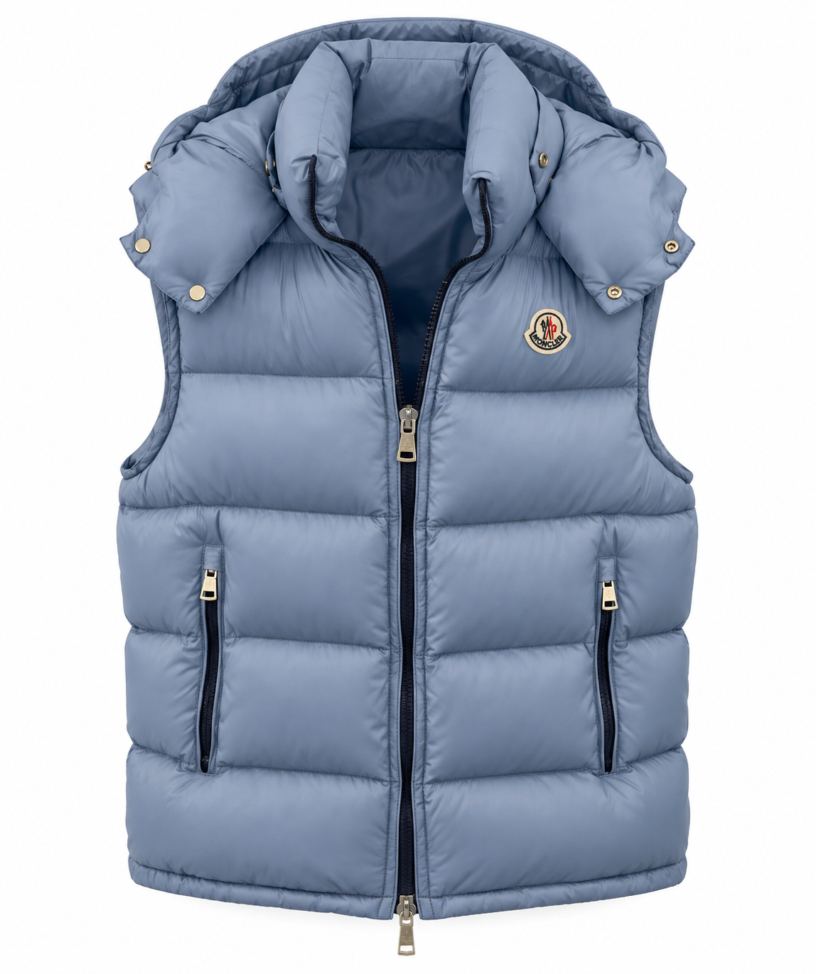 Moncler Hooded Puffer Vest – Steel Blue