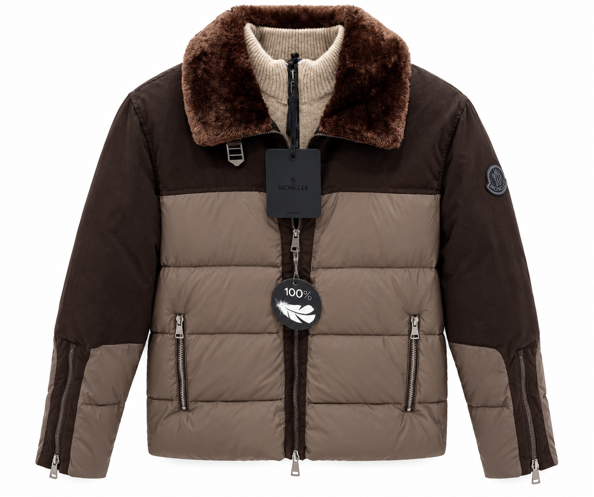 Moncler Fur Collar Quilted Puffer Jacket – Chocolate Brown & Taupe