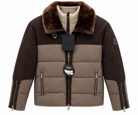 Moncler Fur Collar Quilted Puffer Jacket – Chocolate Brown & Taupe