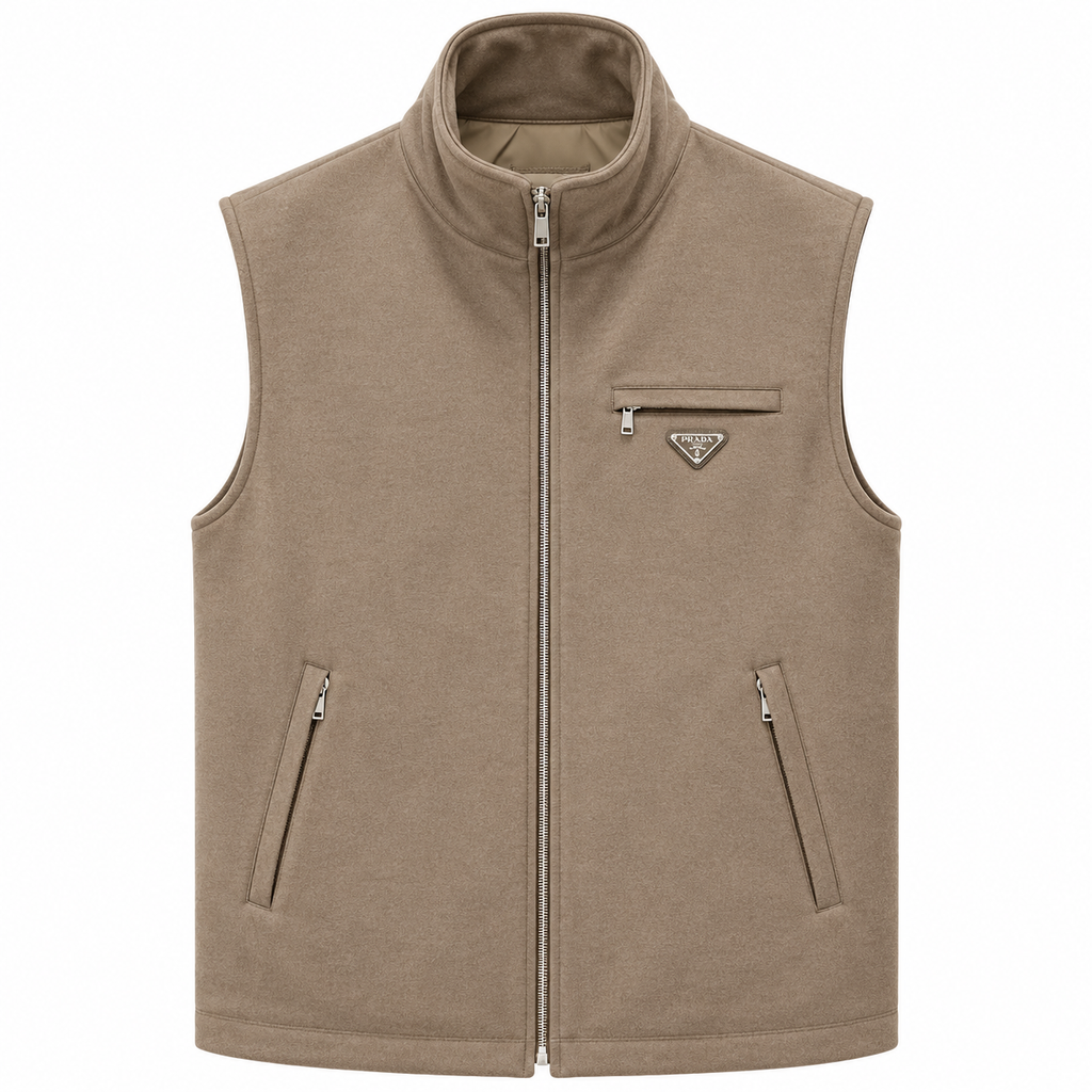 Prada Sleeveless Zip-Up Vest – Taupe
