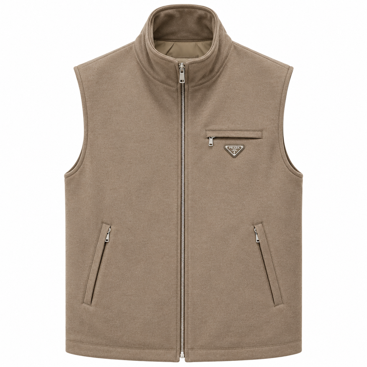 Prada Sleeveless Zip-Up Vest – Taupe