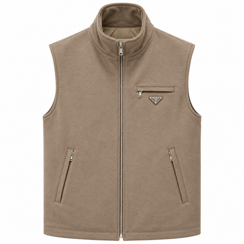 Prada Sleeveless Zip-Up Vest – Taupe