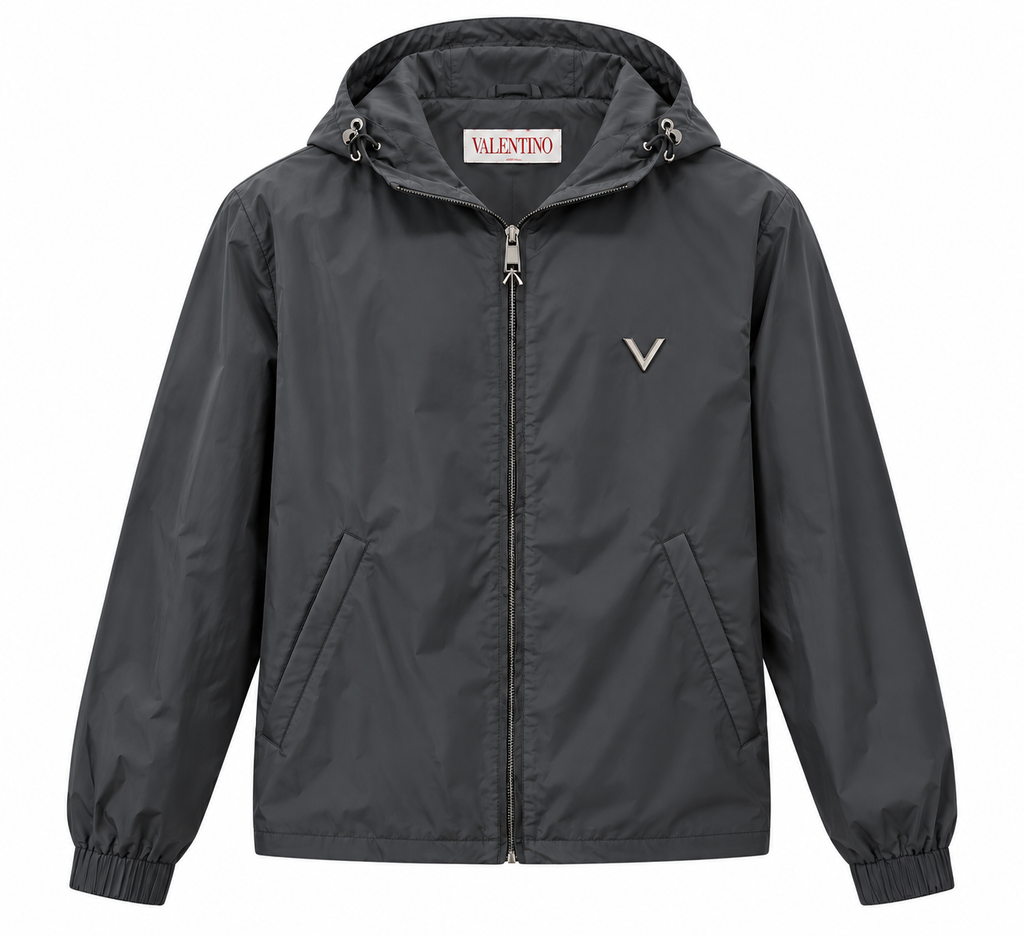 Valentino Charcoal Grey Hooded Windbreaker Jacket