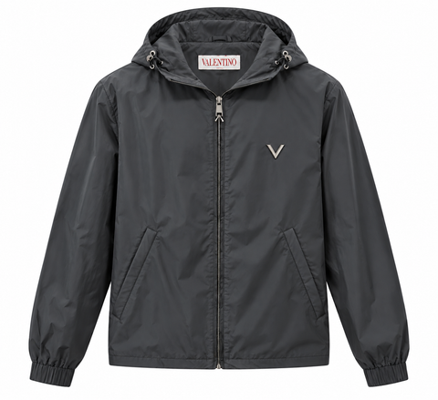Valentino Charcoal Grey Hooded Windbreaker Jacket
