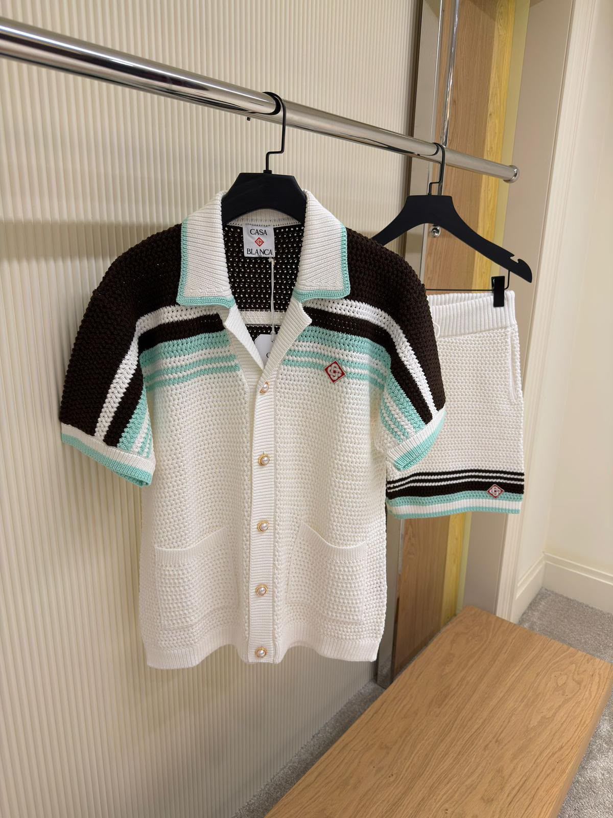 Casablanca Striped Knit Co-Ord Set – Cream, Brown & Mint