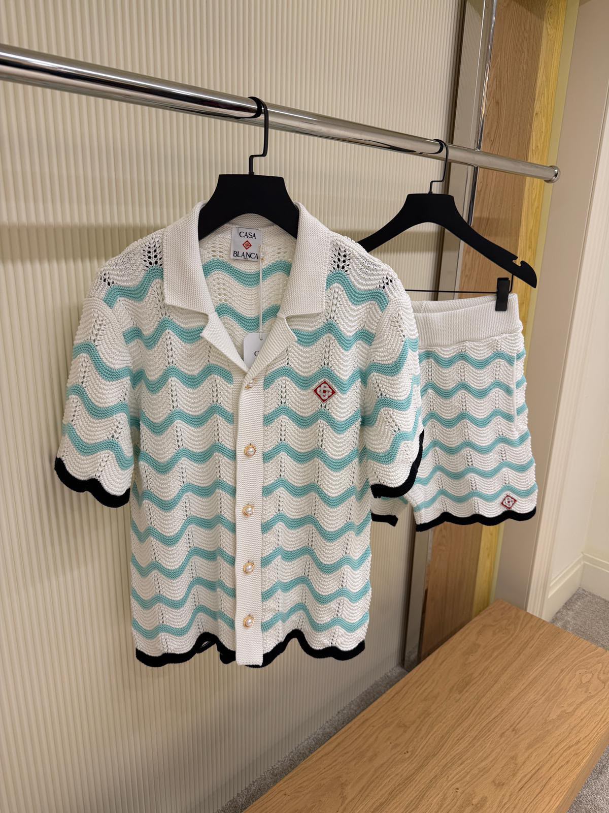 Casablanca Wave Knit Co-Ord Set – Cream & Aqua