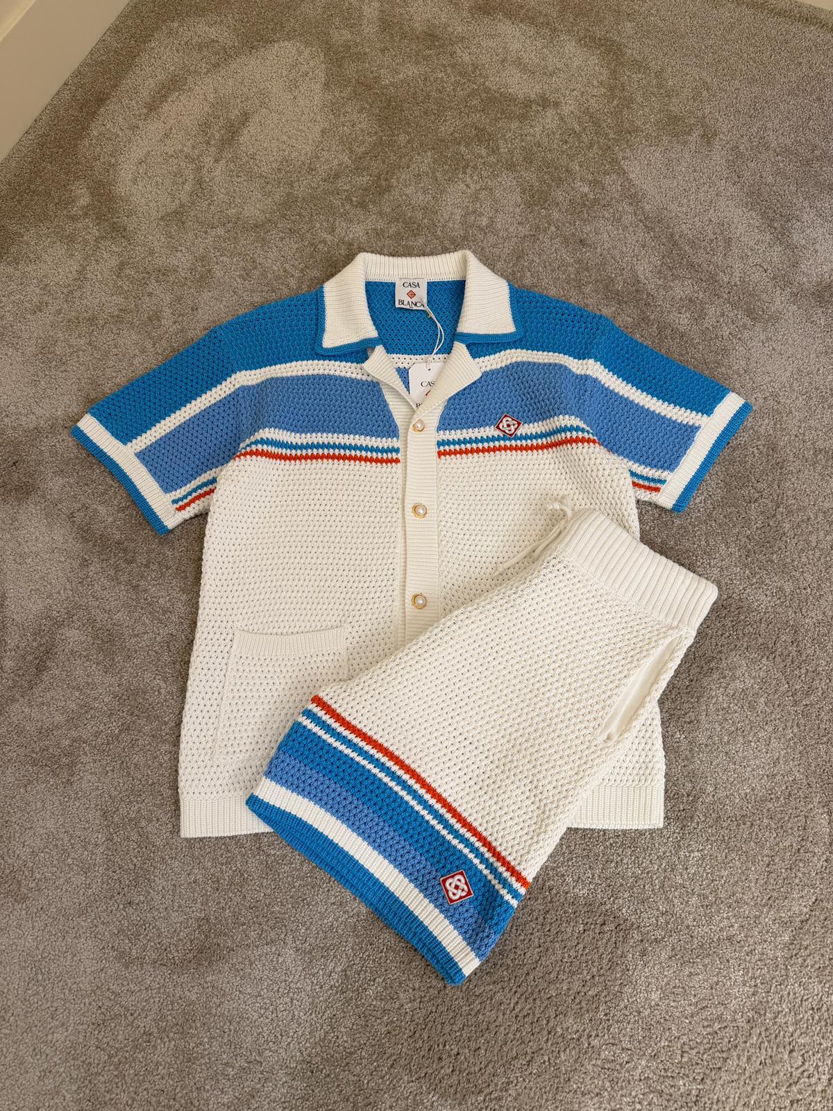 Casablanca Striped Knit Co-Ord Set – Cream & Blue