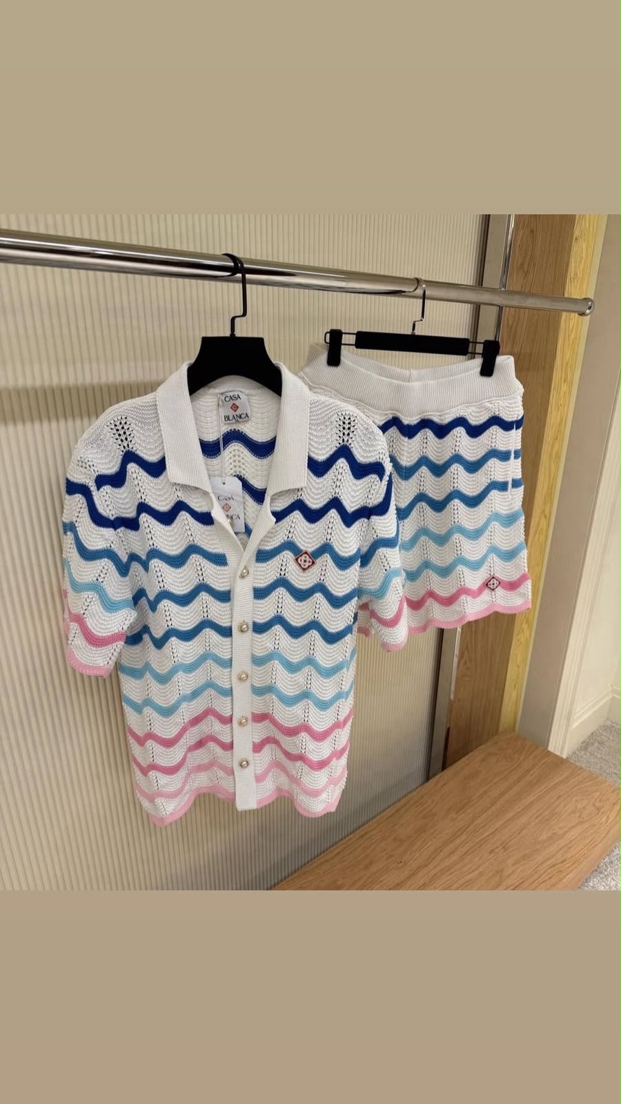 Casablanca Wave Knit Co-Ord Set – Cream, Blue & Pink