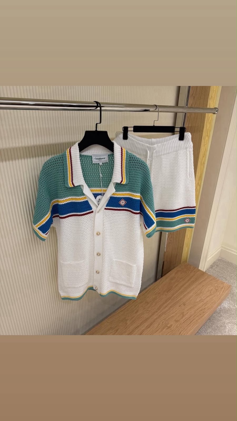 Casablanca Striped Knit Co-Ord Set – Cream, Teal & Blue