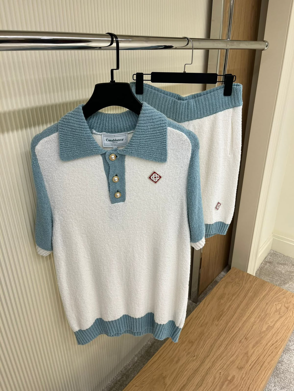 Casablanca Terry Knit Polo Co-Ord Set – Cream & Powder Blue