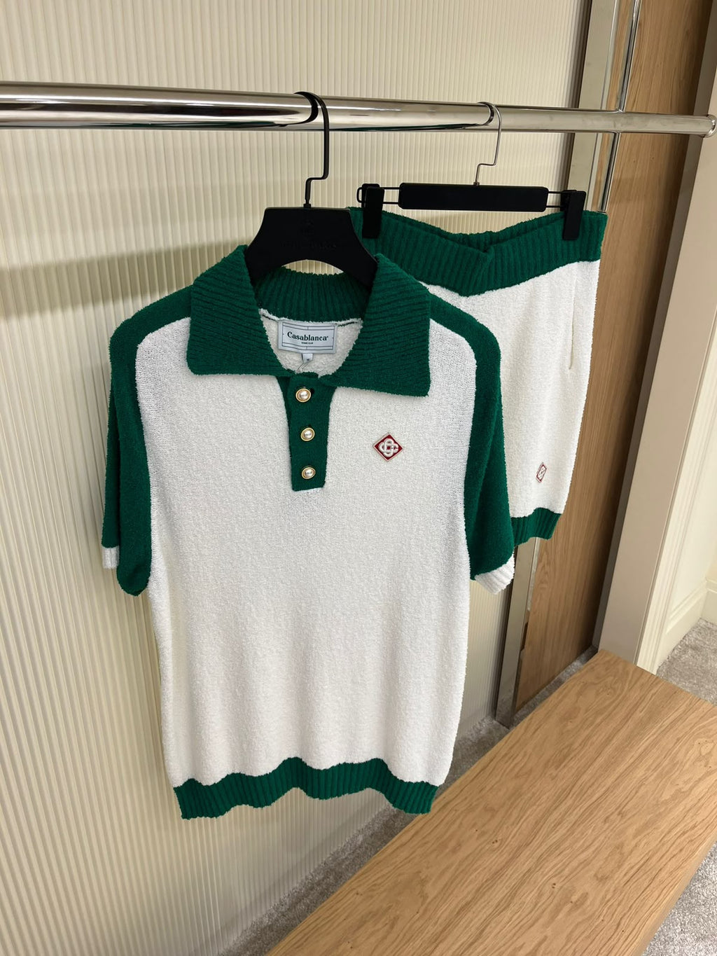 Casablanca Terry Knit Polo Co-Ord Set – Cream & Forest Green