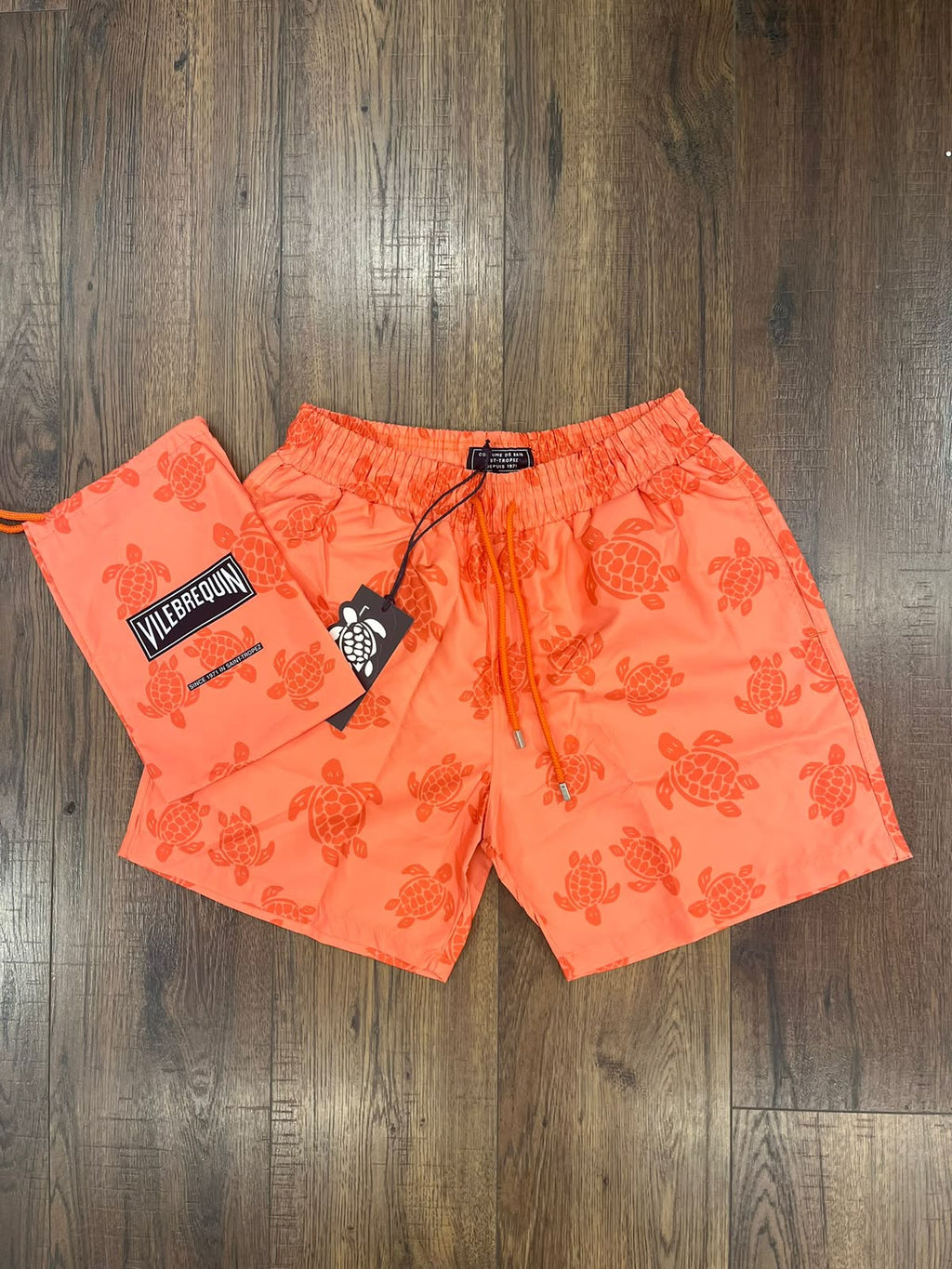 Vilebrequin Tonal Turtle Print Swim Shorts with Pouch – Coral