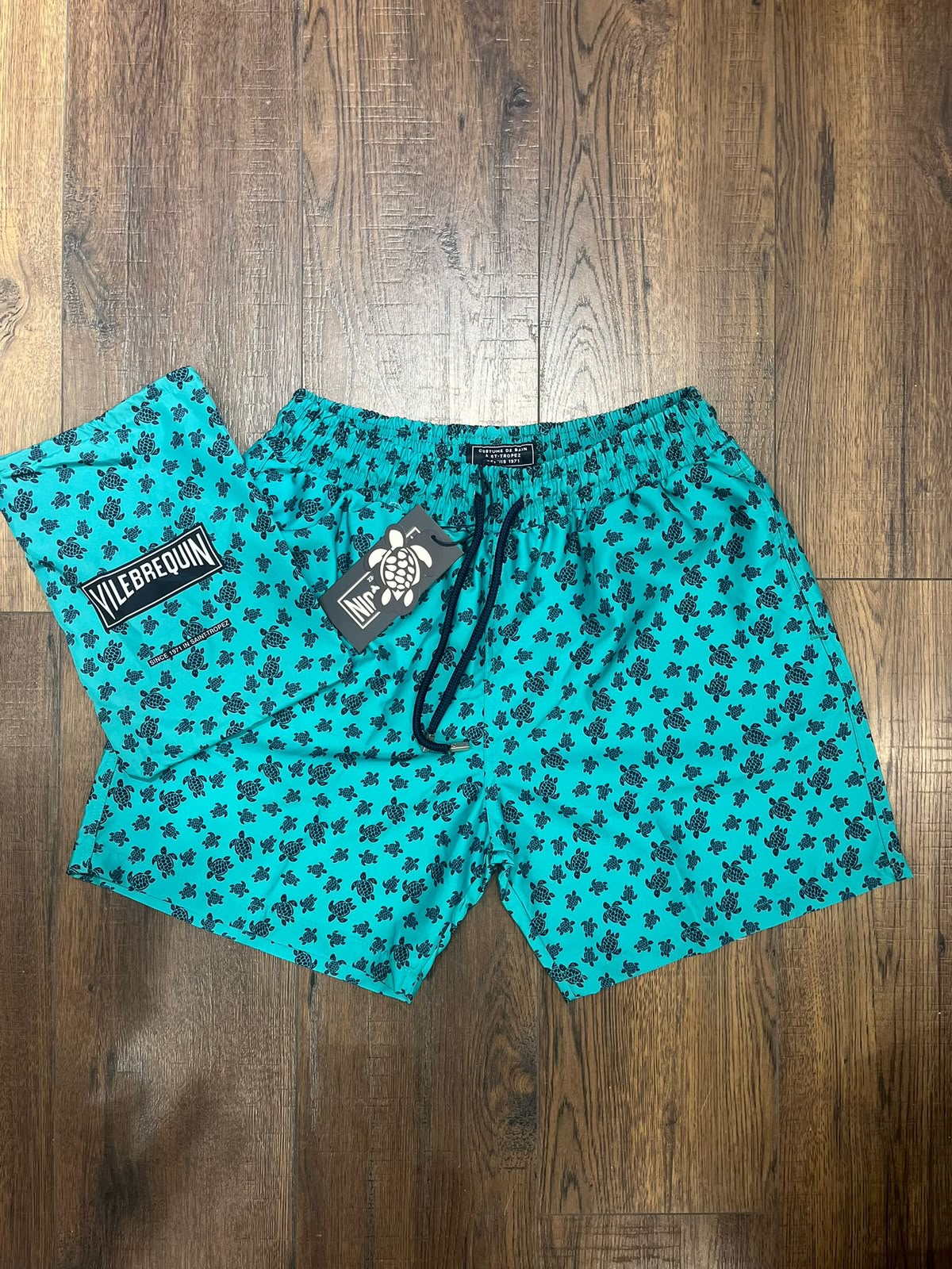 Vilebrequin Mini Turtle Print Swim Shorts with Pouch – Turquoise