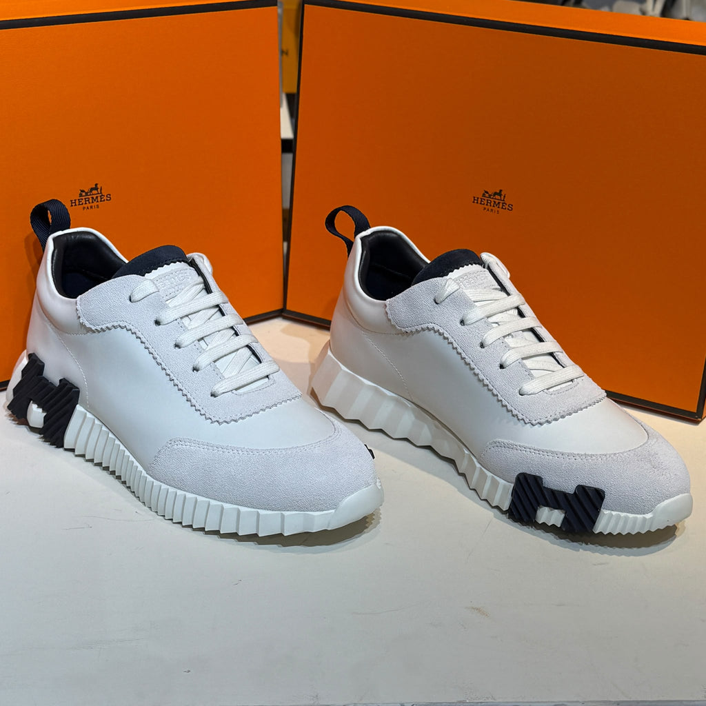 Hermès Bounce Low-Top Sneakers – White & Navy