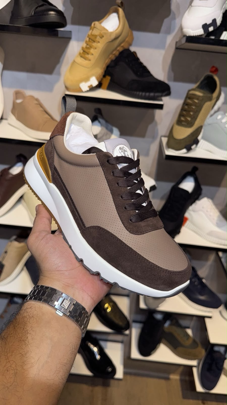 BRUNELLO CUCINELLI Chunky Sneakers – Taupe & Brown