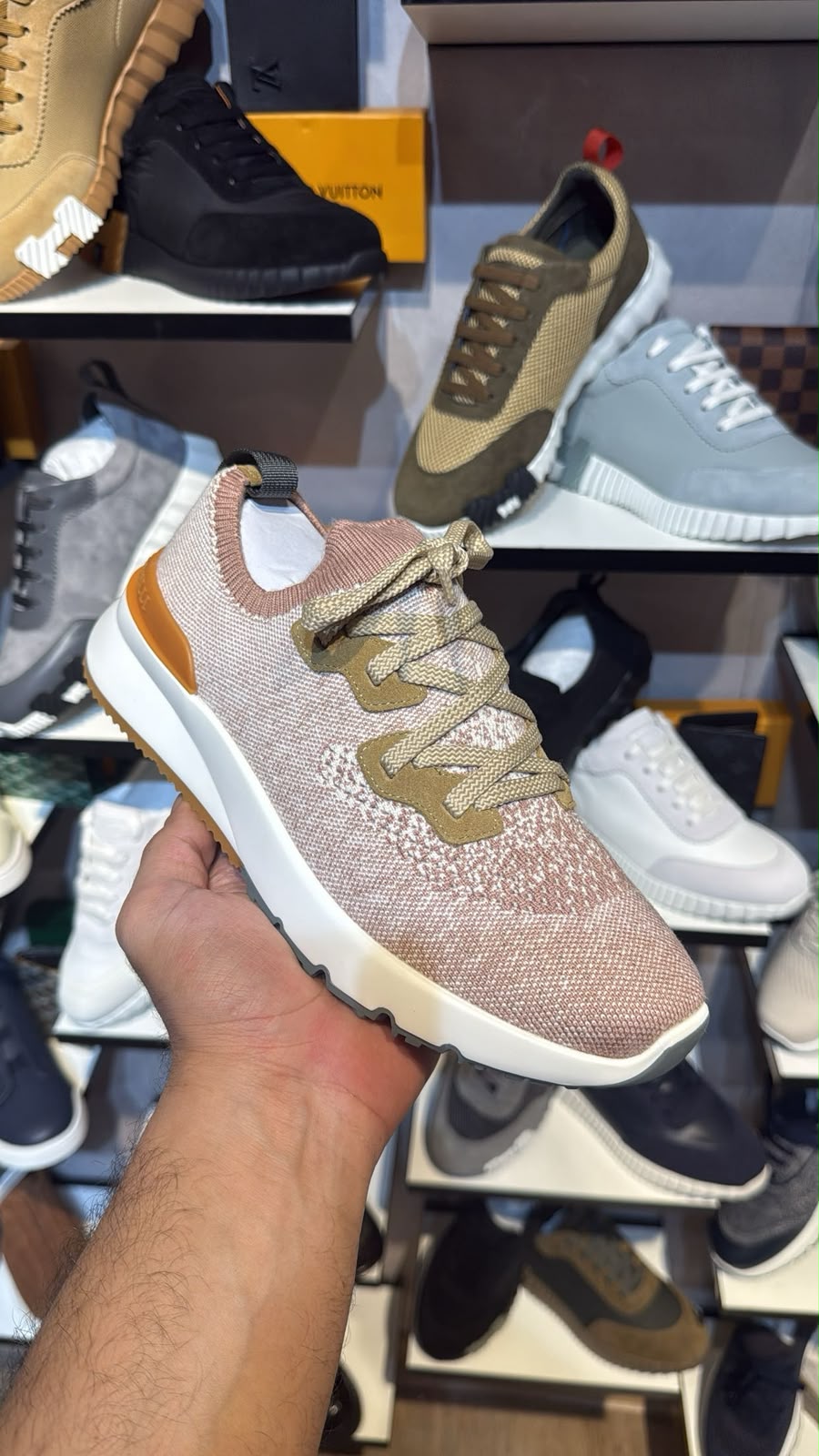Brunello Cucinelli Knit Runner Sneakers – Dusty Rose & Beige