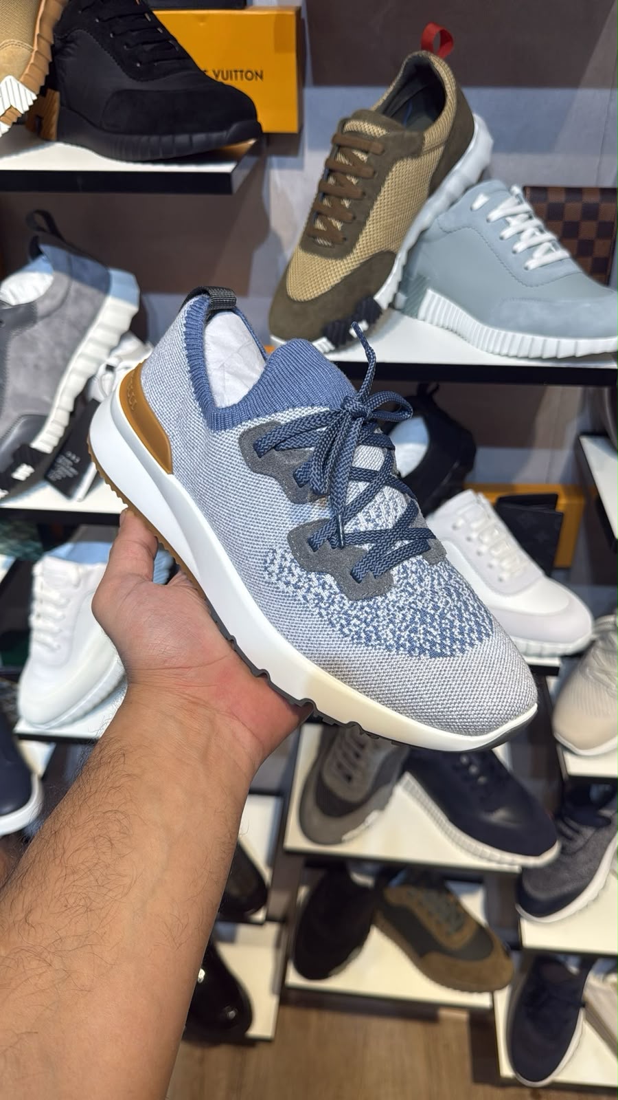 Brunello Cucinelli Knit Runner Sneakers – Ice Blue & Grey