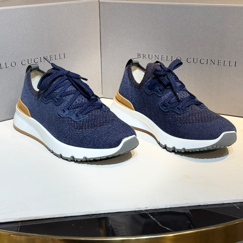 Brunello Cucinelli Knit Runner Sneakers – Navy & Camel