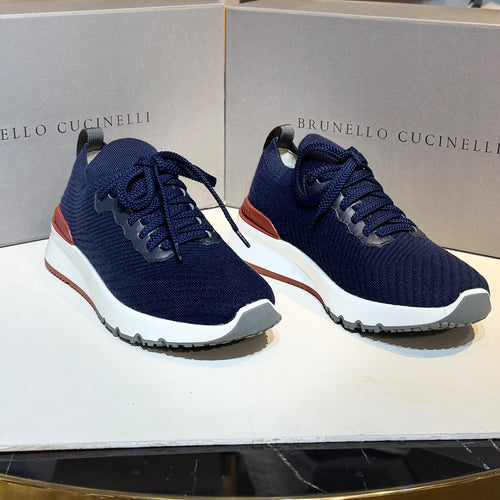 Brunello Cucinelli Knit Runner Sneakers – Navy & Burgundy