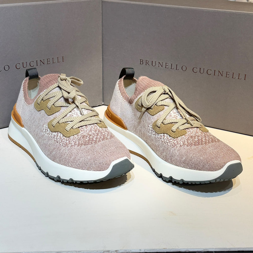 Brunello Cucinelli Knit Runner Sneakers – Dusty Rose & Beige