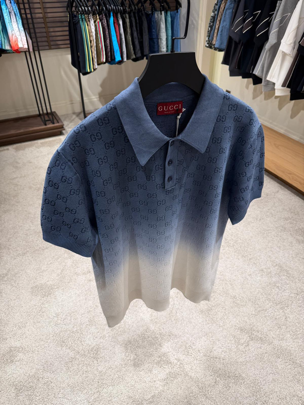 Gucci GG Gradient Knit Polo – Blue & Ivory