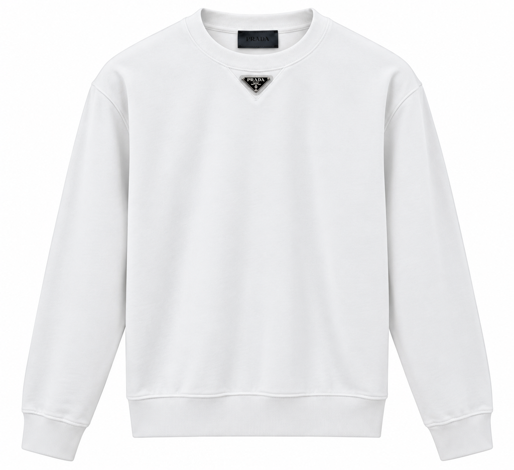 Prada White Triangle Logo Crewneck Sweatshirt