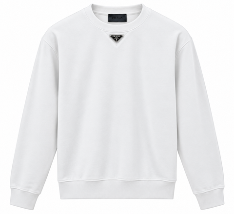 Prada White Triangle Logo Crewneck Sweatshirt