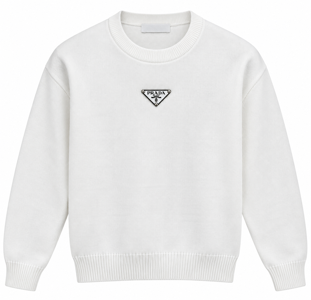 Prada Triangle Logo Knit Sweater – White