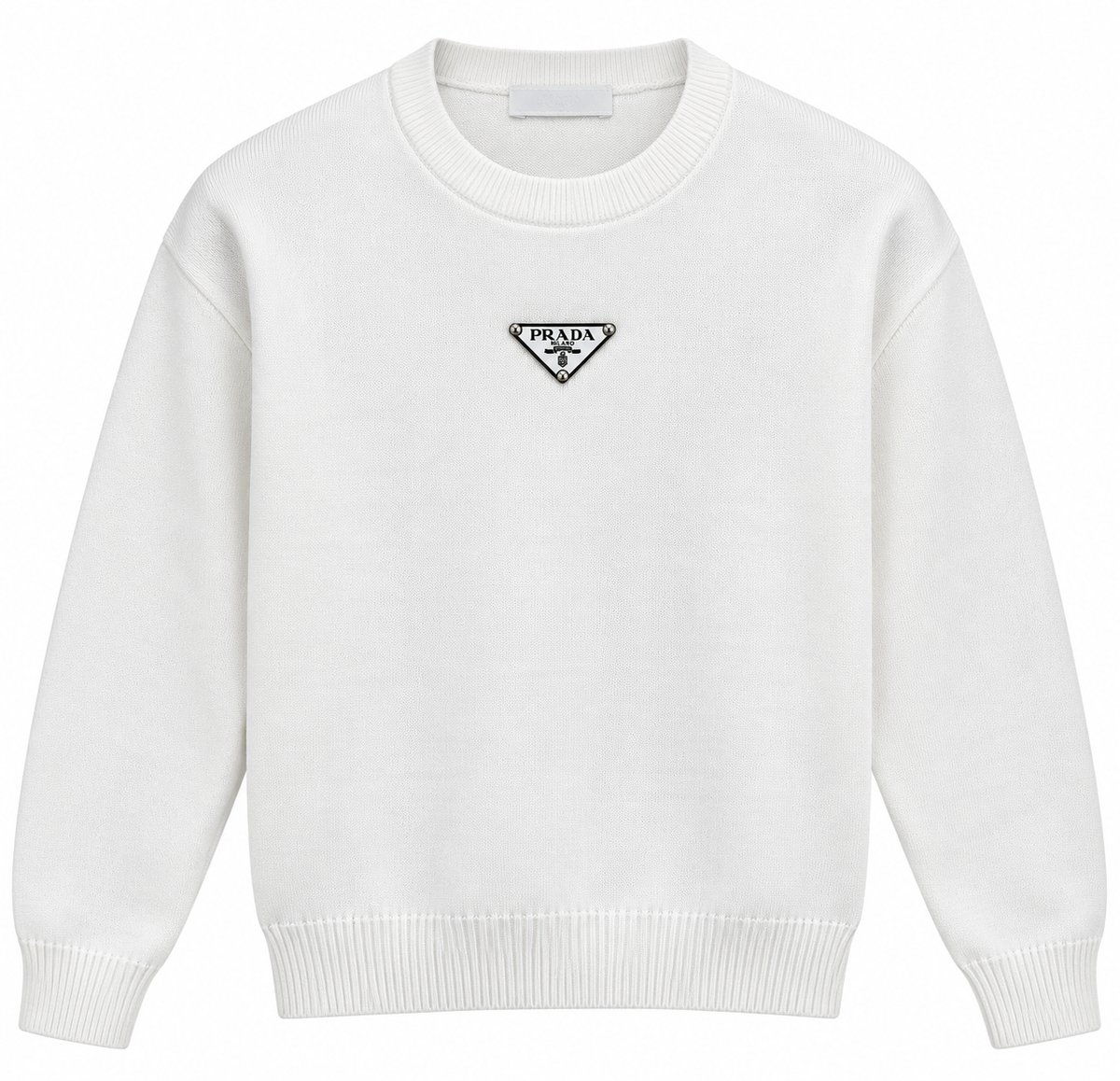Prada Triangle Logo Knit Sweater – White