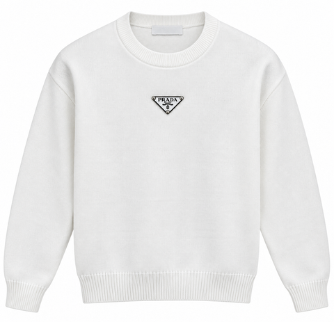 Prada Triangle Logo Knit Sweater – White