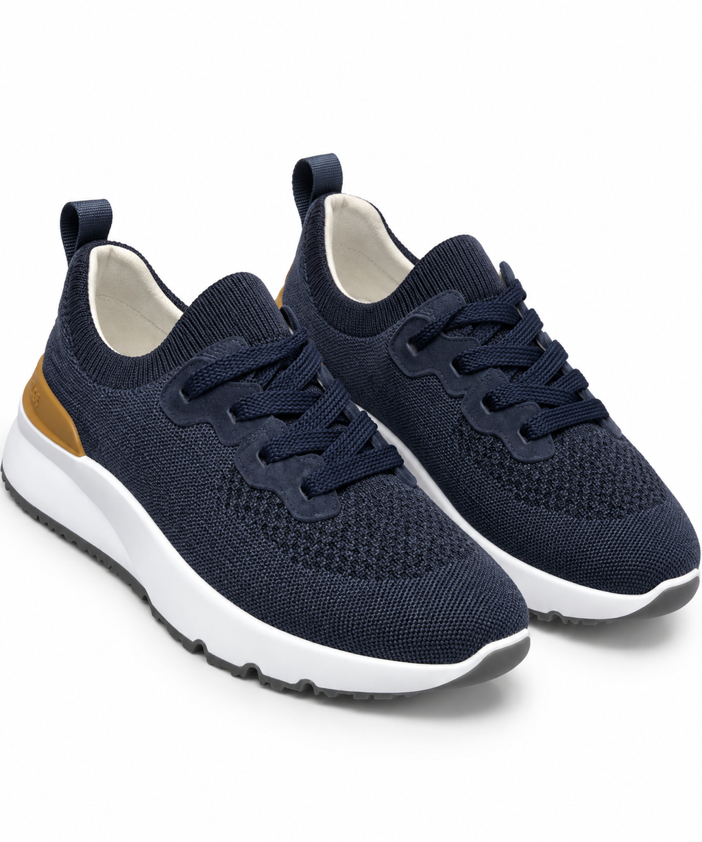 Brunello Cucinelli Knit Runner Sneakers – Navy & Camel