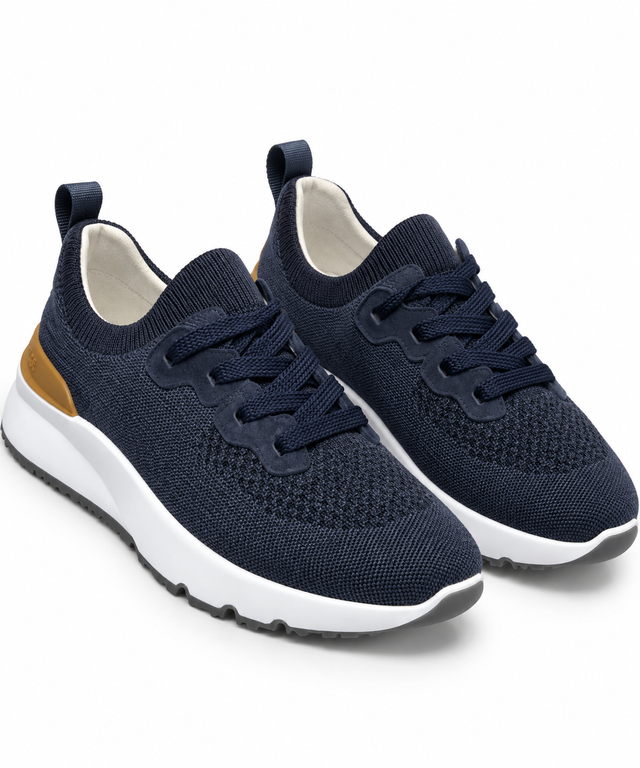 Brunello Cucinelli Knit Runner Sneakers – Navy & Camel