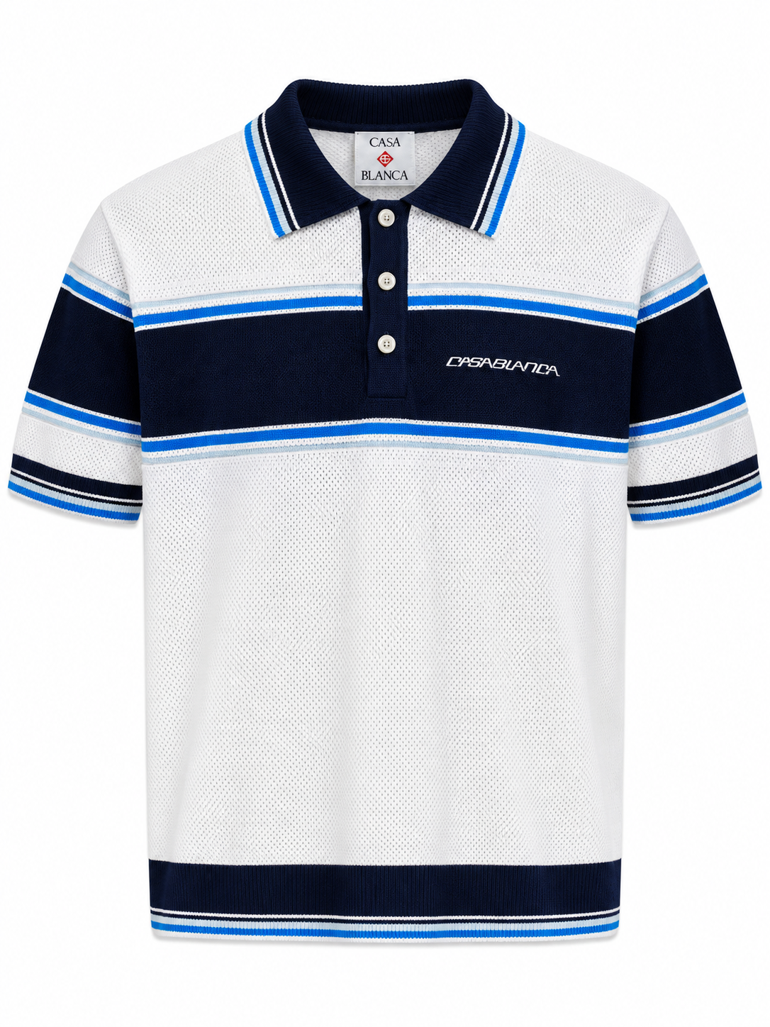 Casablanca Striped Knit Polo – White & Navy