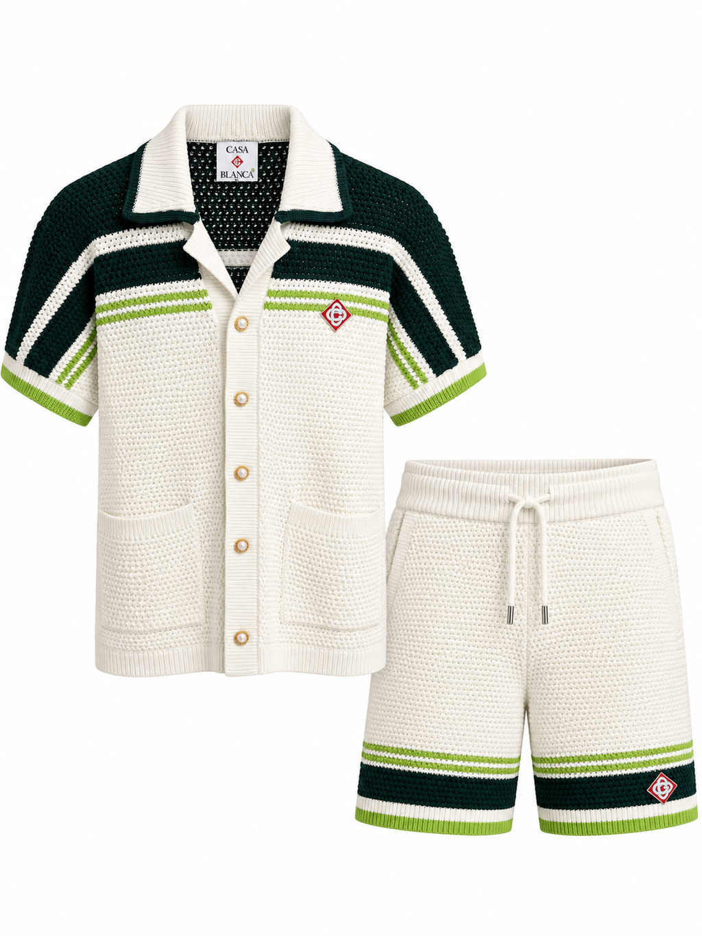 Casablanca Contrast Knit Co-Ord Set – Cream & Forest Green