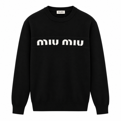 Miu Miu Logo Knit Sweater – Black